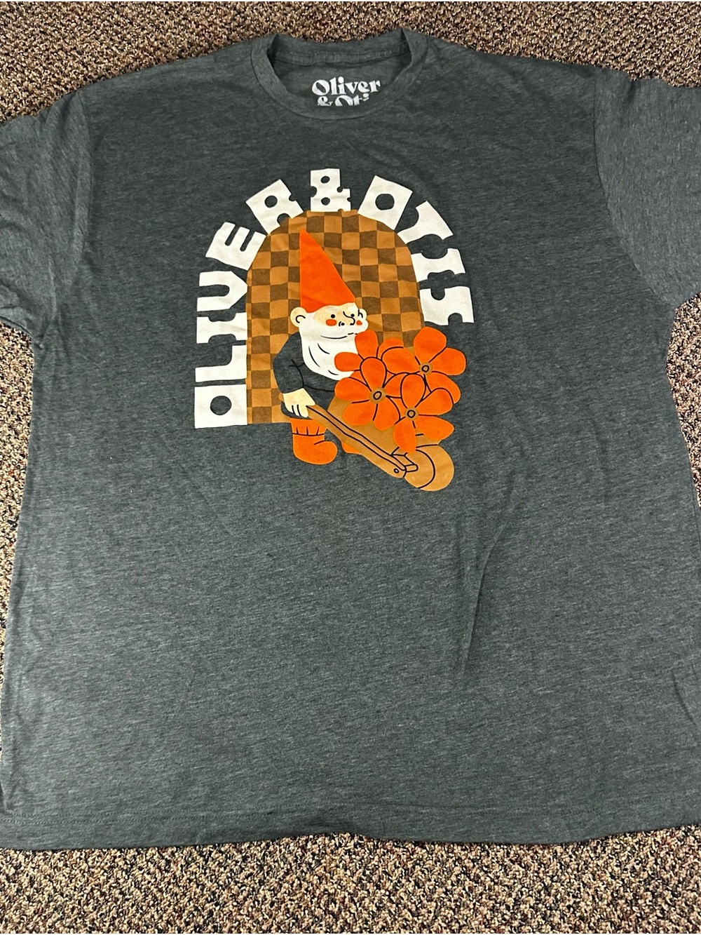Women's Charcoal Graphic Tee with Orange Gnome